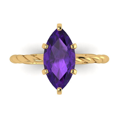 2 cttw Natural Amethyst Solitaire  Engagement Ring - Solid Gold (Marquise Cut,12x6mm )