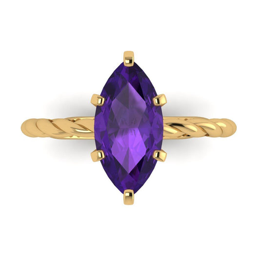2 cttw Natural Amethyst Solitaire  Engagement Ring - Solid Yellow Gold (VVS1, Marquise Cut,12x6mm )