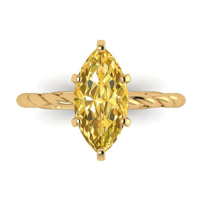 2 cttw Zirconia Simulated Yellow Diamond Solitaire  Engagement Ring - Solid Gold (VVS1, Marquise Cut,12x6mm )