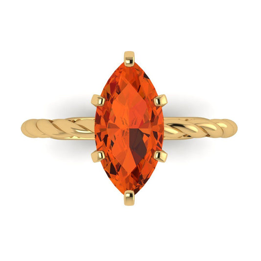 2 cttw Zirconia Simulated Red Diamond Solitaire  Engagement Ring - Solid Yellow Gold (VVS1, Marquise Cut,12x6mm )