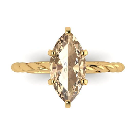 2 cttw Yellow Moissanite Solitaire  Engagement Ring - Solid Yellow Gold (VVS1, Marquise Cut,12x6mm )