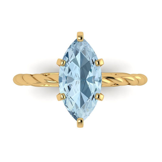 2 cttw Natural Sky Blue Topaz Solitaire  Engagement Ring - Solid Yellow Gold (VVS1, Marquise Cut,12x6mm )