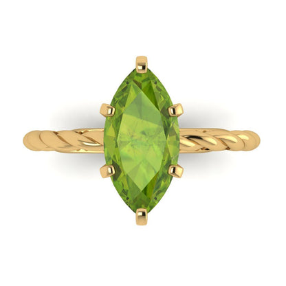 2 cttw Natural Peridot Solitaire  Engagement Ring - Solid Gold (Marquise Cut,12x6mm )