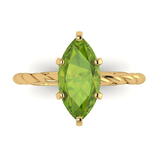 2 cttw Natural Peridot Solitaire  Engagement Ring - Solid Yellow Gold (VVS1, Marquise Cut,12x6mm )