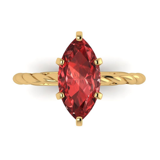 2 cttw Natural Garnet Solitaire  Engagement Ring - Solid Yellow Gold (VVS1, Marquise Cut,12x6mm )