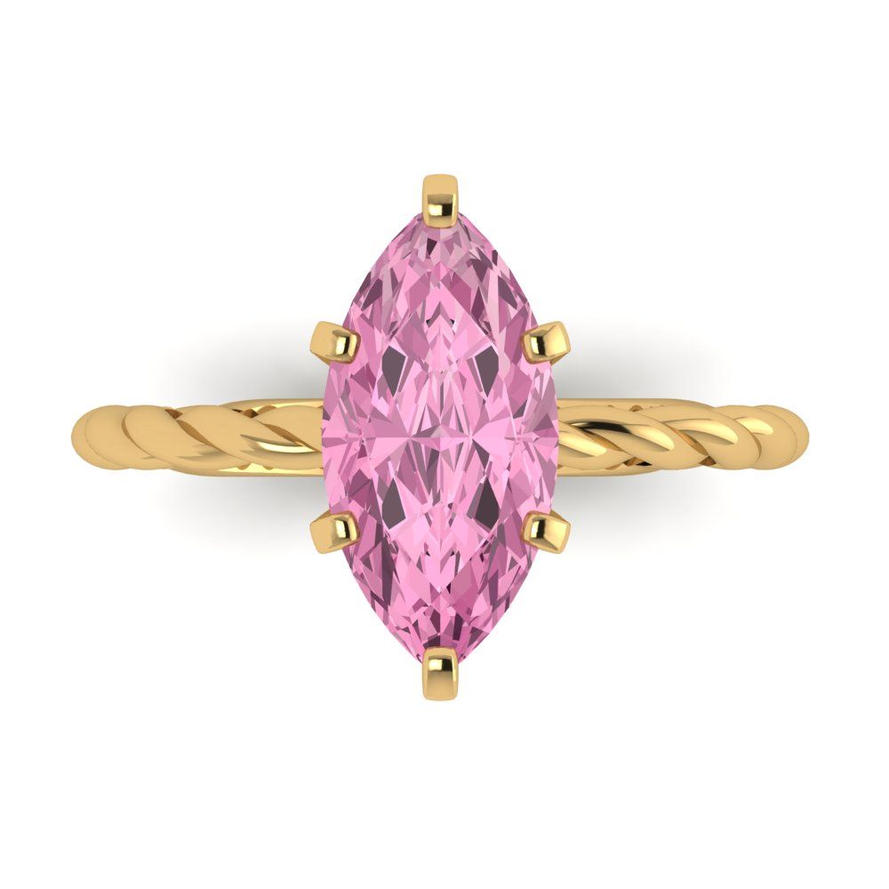 2 cttw Zirconia Simulated Pink Diamond Solitaire  Engagement Ring - Solid Gold (VVS1, Marquise Cut,12x6mm )