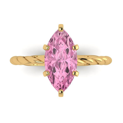 2 cttw Zirconia Simulated Pink Diamond Solitaire  Engagement Ring - Solid Gold (VVS1, Marquise Cut,12x6mm )