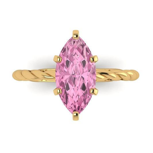 2 cttw Zirconia Simulated Pink Diamond Solitaire  Engagement Ring - Solid Yellow Gold (VVS1, Marquise Cut,12x6mm )