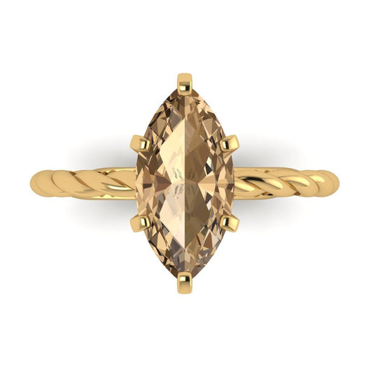 2 cttw Zirconia Simulated Champagne Diamond Solitaire  Engagement Ring - Solid Yellow Gold (VVS1, Marquise Cut,12x6mm )
