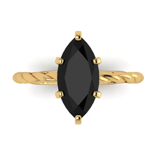 2 cttw Natural Onyx Solitaire  Engagement Ring - Solid Yellow Gold (VVS1, Marquise Cut,12x6mm )