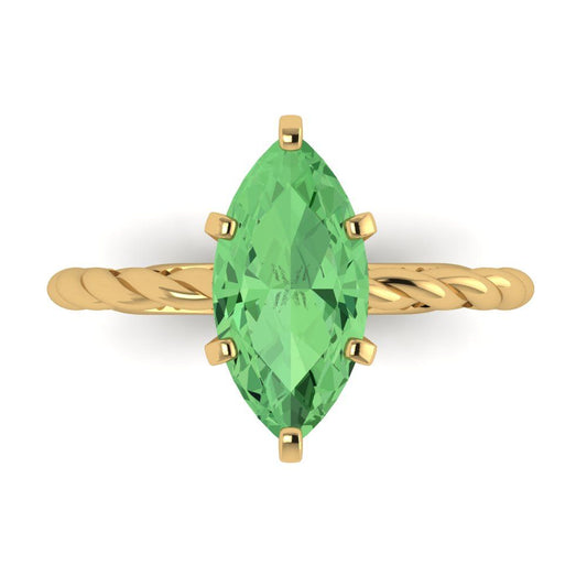 2 cttw Zirconia Simulated Green Diamond Solitaire  Engagement Ring - Solid Yellow Gold (VVS1, Marquise Cut,12x6mm )