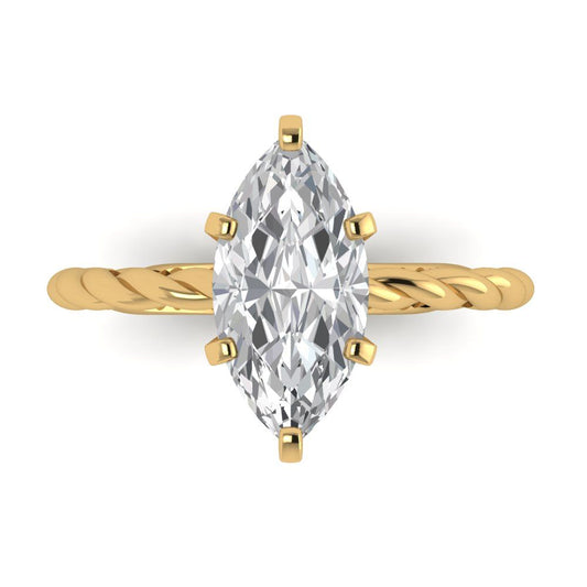 2 cttw Zirconia Simulated Diamond Solitaire  Engagement Ring - Solid Yellow Gold (VVS1, Marquise Cut,12x6mm )