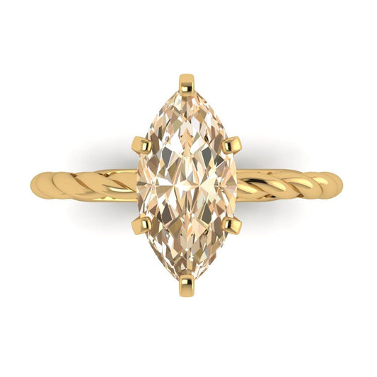 2 cttw Natural Morganite Solitaire  Engagement Ring - Solid Yellow Gold (VVS1, Marquise Cut,12x6mm )