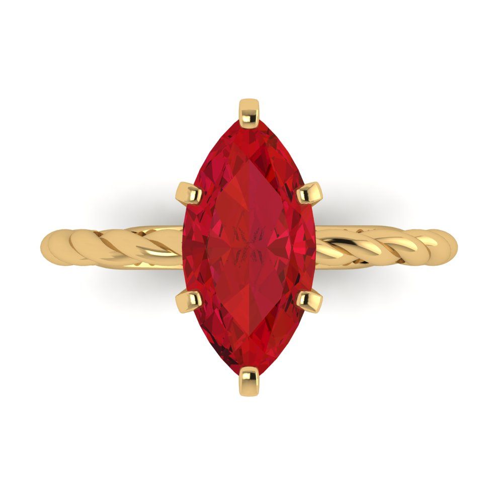 2 cttw Simulated Ruby Solitaire  Engagement Ring - Solid Yellow Gold (VVS1, Marquise Cut,12x6mm )