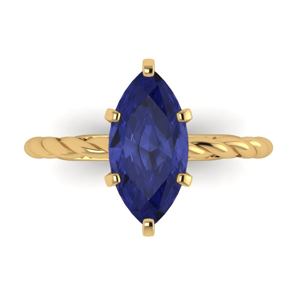 2 cttw Simulated Tanzanite Solitaire  Engagement Ring - Solid Gold (Marquise Cut,12x6mm )
