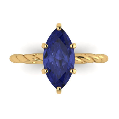 2 cttw Simulated Tanzanite Solitaire  Engagement Ring - Solid Gold (Marquise Cut,12x6mm )