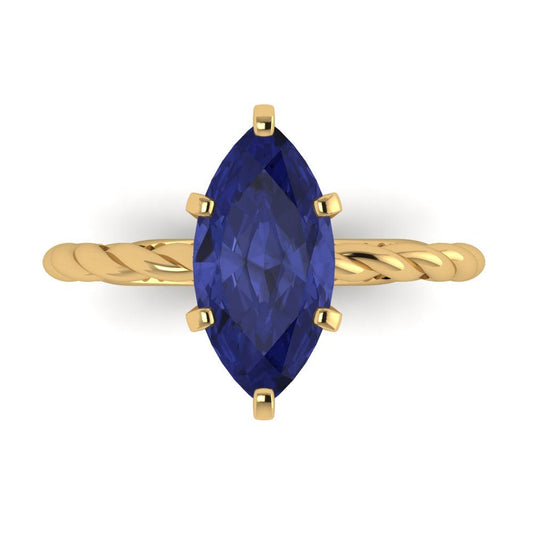 2 cttw Simulated Tanzanite Solitaire  Engagement Ring - Solid Yellow Gold (VVS1, Marquise Cut,12x6mm )