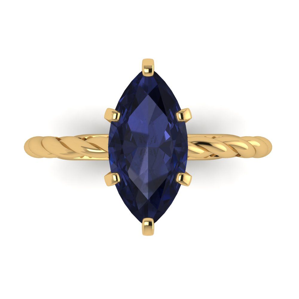 2 cttw Simulated Blue Sapphire Solitaire  Engagement Ring - Solid Gold (Marquise Cut,12x6mm )