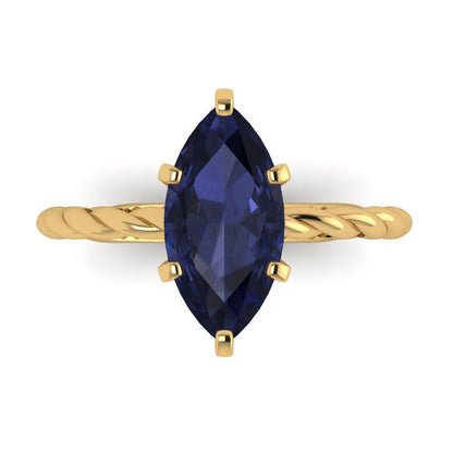 2 cttw Simulated Blue Sapphire Solitaire  Engagement Ring - Solid Gold (Marquise Cut,12x6mm )