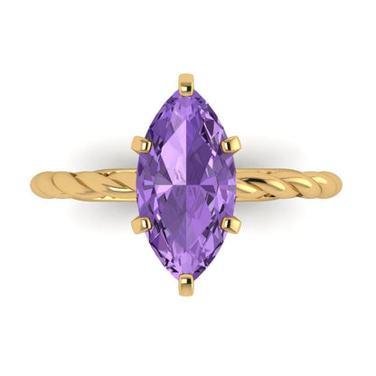 2 cttw Simulated Alexandrite Solitaire  Engagement Ring - Solid Gold (Marquise Cut,12x6mm )