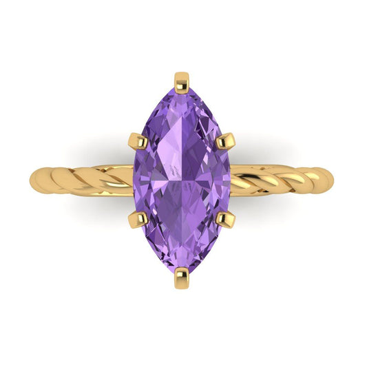 2 cttw Simulated Alexandrite Solitaire  Engagement Ring - Solid Yellow Gold (VVS1, Marquise Cut,12x6mm )