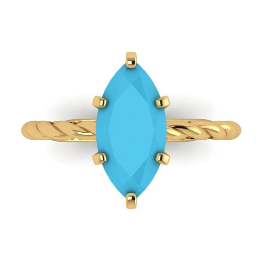 2 cttw Simulated Turquoise Solitaire  Engagement Ring - Solid Yellow Gold (VVS1, Marquise Cut,12x6mm )