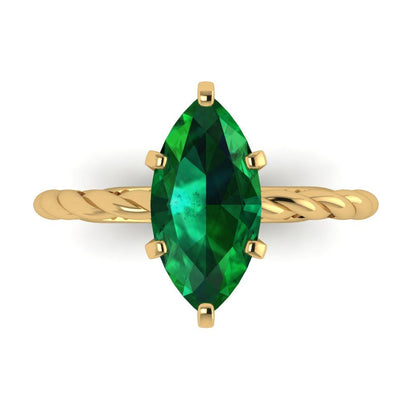 2 cttw Simulated Emerald Solitaire  Engagement Ring - Solid Gold (Marquise Cut,12x6mm )