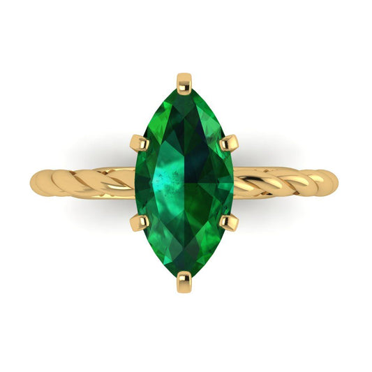 2 cttw Simulated Emerald Solitaire  Engagement Ring - Solid Yellow Gold (VVS1, Marquise Cut,12x6mm )