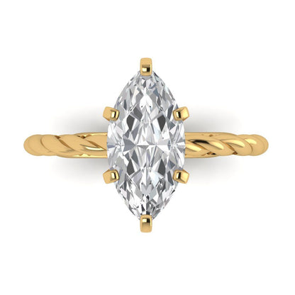 2 cttw Certified Moissanite Solitaire  Engagement Ring - Solid Gold (VVS1, D-F,Marquise Cut,12x6mm )