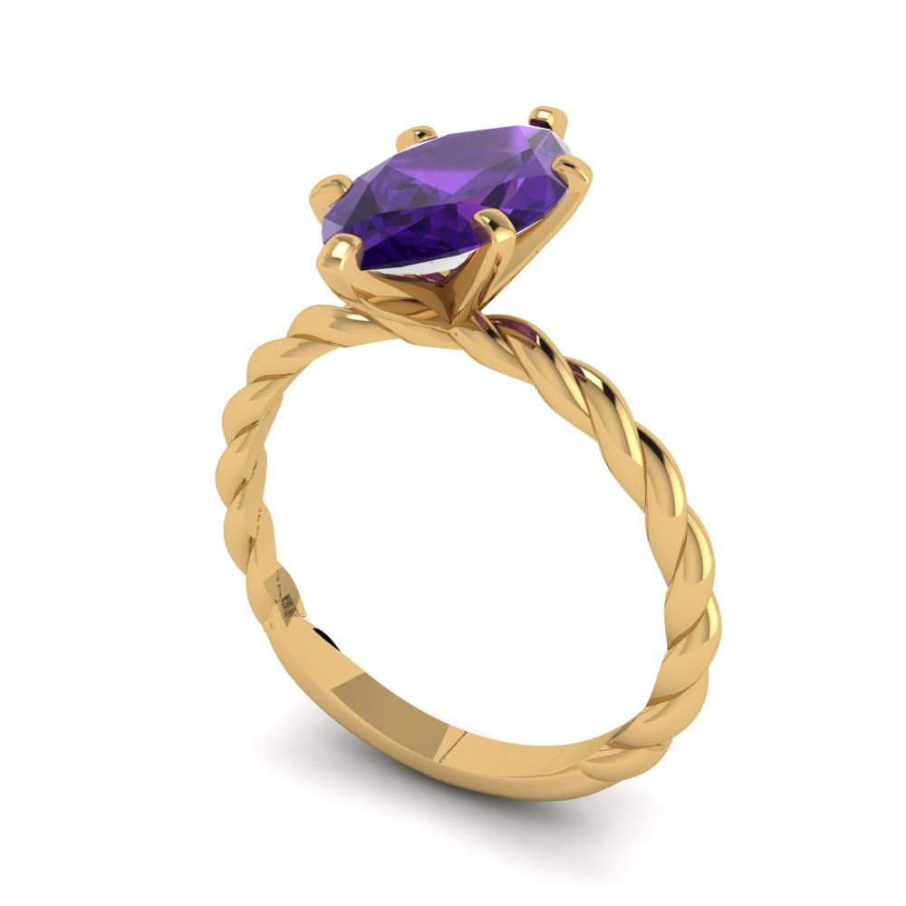 2 cttw Natural Amethyst Solitaire  Engagement Ring - Solid Gold (Marquise Cut,12x6mm )