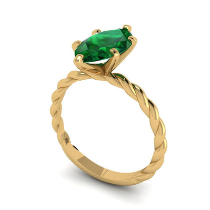 2 cttw Simulated Emerald Solitaire  Engagement Ring - Solid Gold (Marquise Cut,12x6mm )