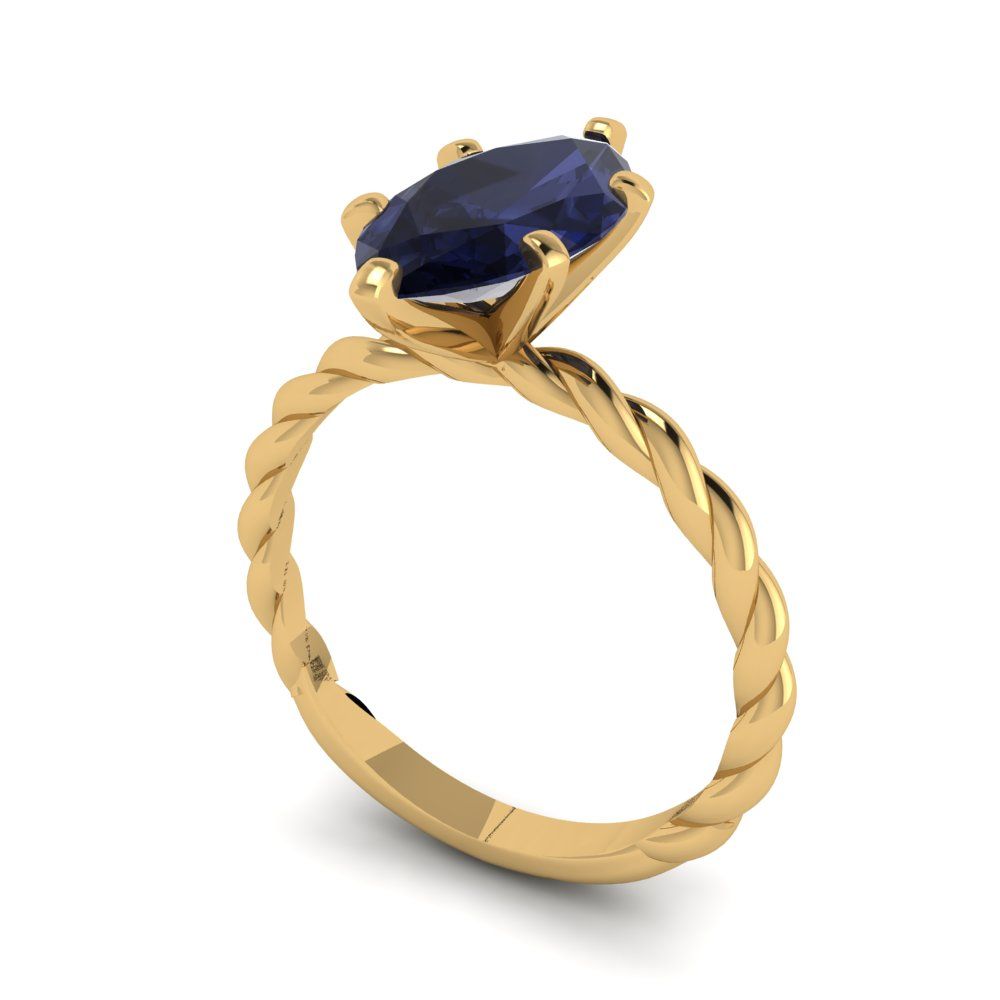 2 cttw Simulated Blue Sapphire Solitaire  Engagement Ring - Solid Gold (Marquise Cut,12x6mm )