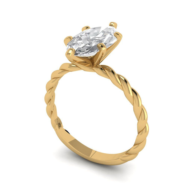 2.0 ct Brilliant Marquise Cut Genuine Cultured Diamond Stone Clarity VS1-2 Color J-K Yellow Gold Solitaire Ring