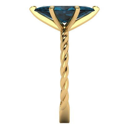 2 cttw Natural London Blue Topaz Solitaire  Engagement Ring - Solid Gold (Marquise Cut,12x6mm )