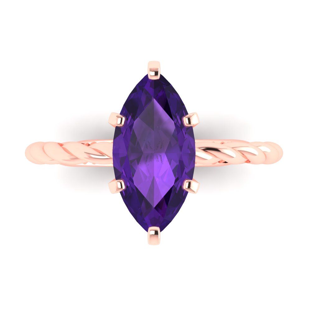 2 cttw Natural Amethyst Solitaire  Engagement Ring - Solid Gold (Marquise Cut,12x6mm )
