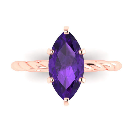 2 cttw Natural Amethyst Solitaire  Engagement Ring - Solid Rose Gold (VVS1, Marquise Cut,12x6mm )