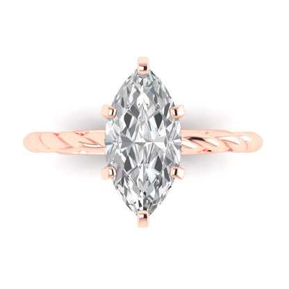 2.0 ct Brilliant Marquise Cut Natural Diamond Stone Clarity VS1-2 Color G-H Rose Gold Solitaire Ring