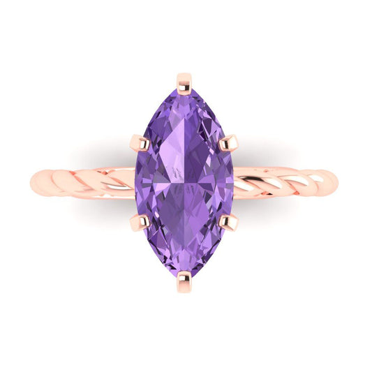 2 cttw Simulated Alexandrite Solitaire  Engagement Ring - Solid Rose Gold (VVS1, Marquise Cut,12x6mm )