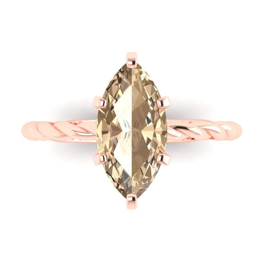 2 cttw Yellow Moissanite Solitaire  Engagement Ring - Solid Rose Gold (VVS1, Marquise Cut,12x6mm )