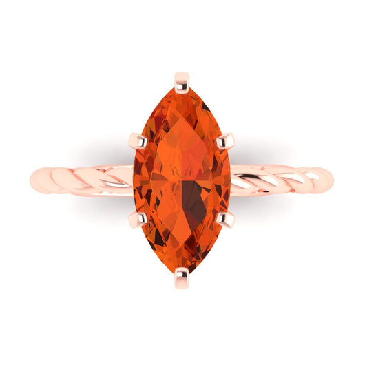 2 cttw Zirconia Simulated Red Diamond Solitaire  Engagement Ring - Solid Rose Gold (VVS1, Marquise Cut,12x6mm )