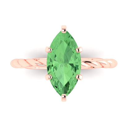 2 cttw Zirconia Simulated Green Diamond Solitaire  Engagement Ring - Solid Gold (VVS1, Marquise Cut,12x6mm )