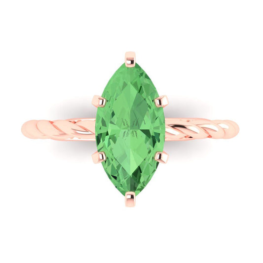 2 cttw Zirconia Simulated Green Diamond Solitaire  Engagement Ring - Solid Rose Gold (VVS1, Marquise Cut,12x6mm )