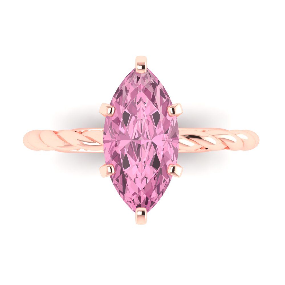 2 cttw Zirconia Simulated Pink Diamond Solitaire  Engagement Ring - Solid Gold (VVS1, Marquise Cut,12x6mm )