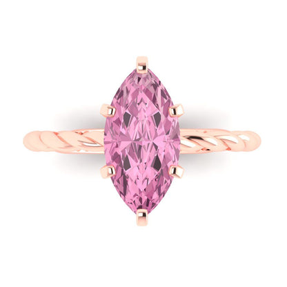 2 cttw Zirconia Simulated Pink Diamond Solitaire  Engagement Ring - Solid Gold (VVS1, Marquise Cut,12x6mm )