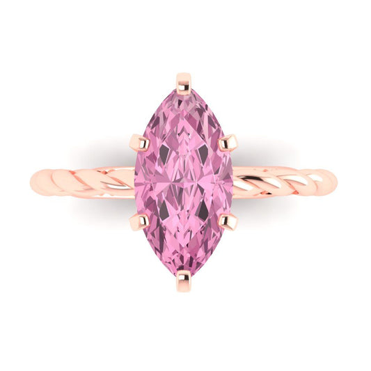 2 cttw Zirconia Simulated Pink Diamond Solitaire  Engagement Ring - Solid Rose Gold (VVS1, Marquise Cut,12x6mm )