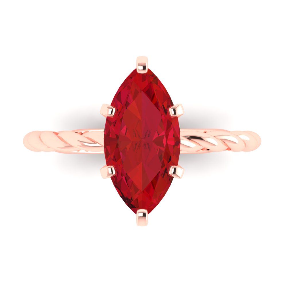 2 cttw Simulated Ruby Solitaire  Engagement Ring - Solid Rose Gold (VVS1, Marquise Cut,12x6mm )