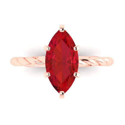 2 cttw Simulated Ruby Solitaire  Engagement Ring - Solid Rose Gold (VVS1, Marquise Cut,12x6mm )