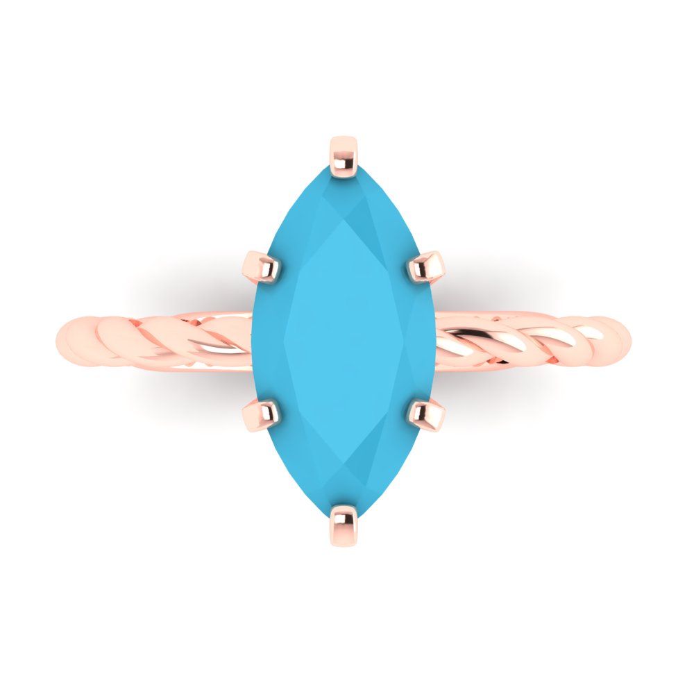 2 cttw Simulated Turquoise Solitaire  Engagement Ring - Solid Gold (Marquise Cut,12x6mm )