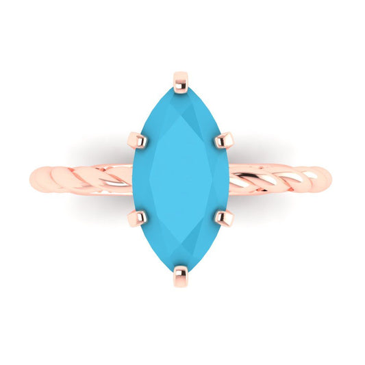 2 cttw Simulated Turquoise Solitaire  Engagement Ring - Solid Rose Gold (VVS1, Marquise Cut,12x6mm )