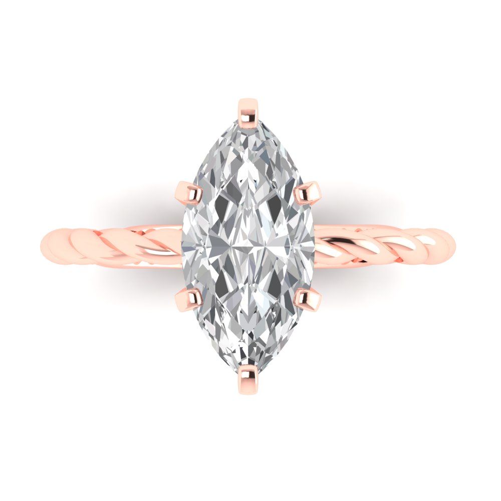 2 cttw Certified Moissanite Solitaire  Engagement Ring - Solid Gold (VVS1, D-F,Marquise Cut,12x6mm )